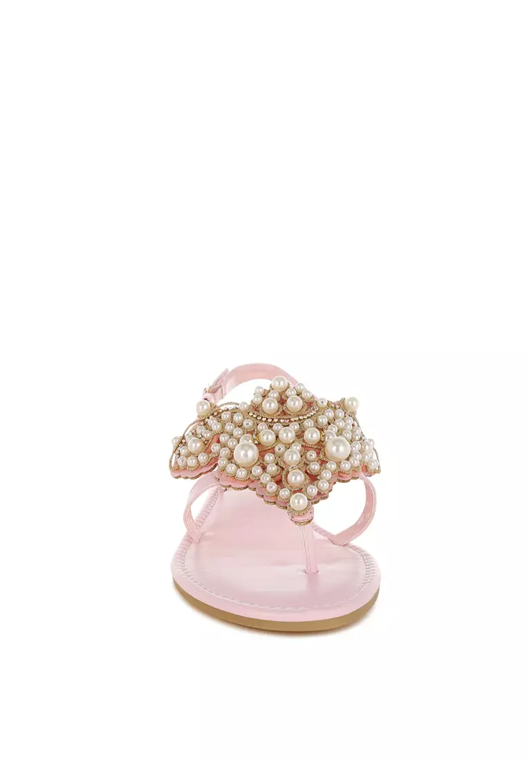 Sepatu Flat Aksen Mutiara Warna Pink