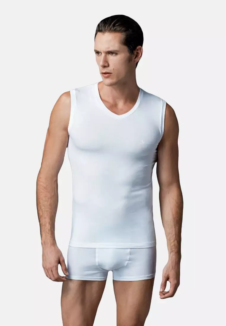EROS White Shapewear Tanktop, U-Neck, Slim Fit, Sleeveless Underwear for  Men 2024, Buy EROS Online