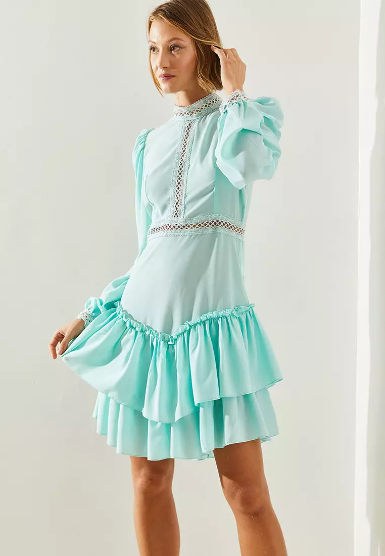 Buy Bianco Lucci Women's Lace Detailed Layered Ruffle Skirt Dress