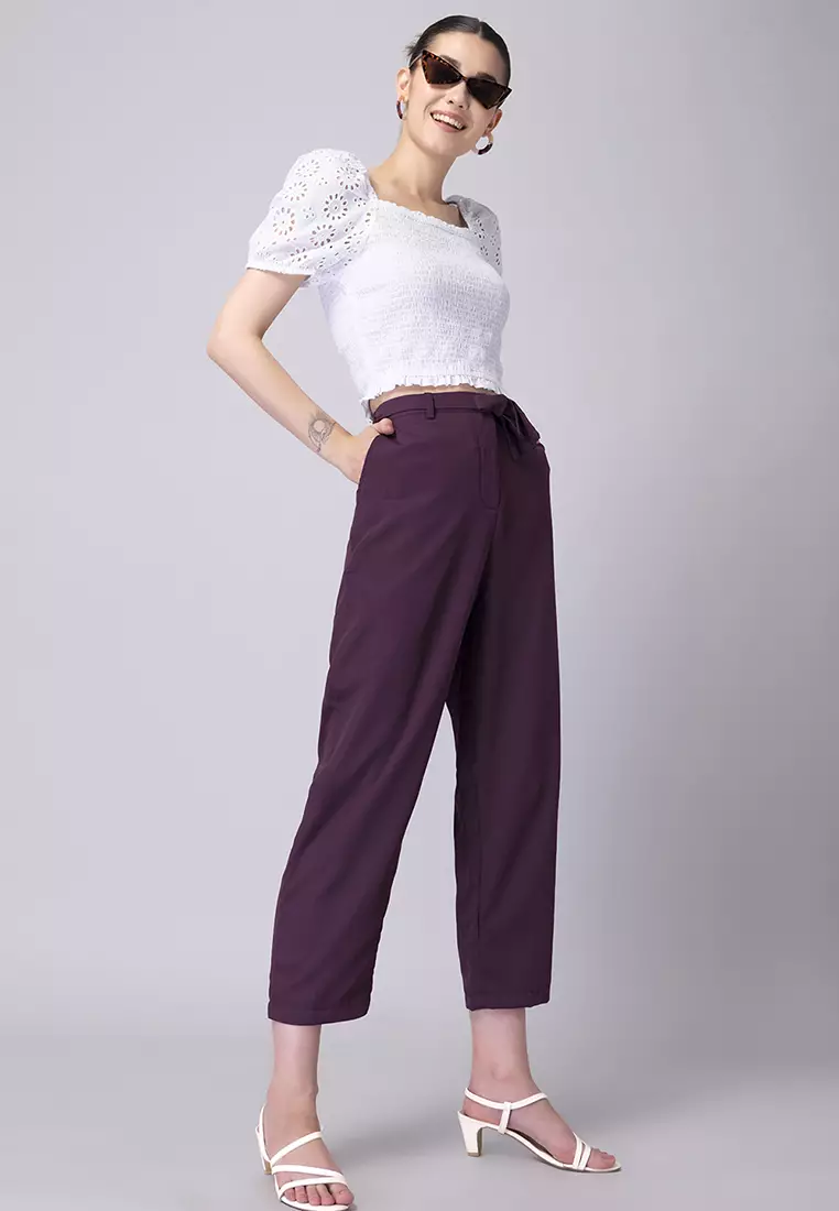 Plum High Waist Straight Fit Trousers