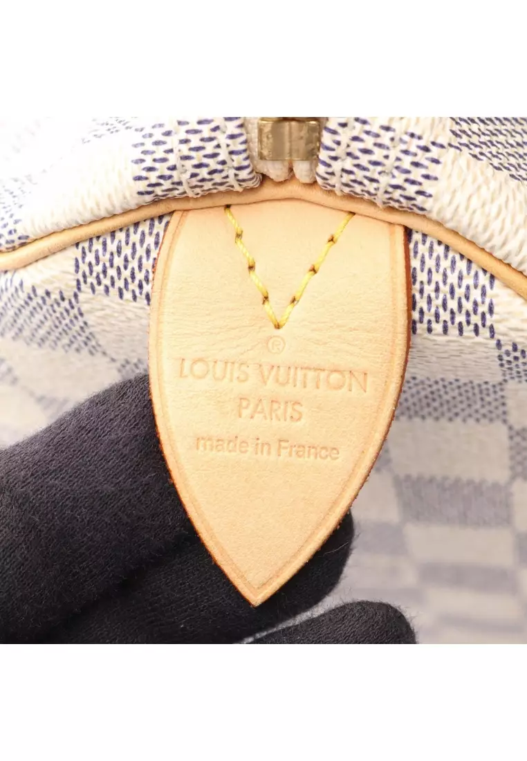 Pre-Loved Louis Vuitton Speedy Bandouliere 30 Damier Azur Handbag PVC leather white
