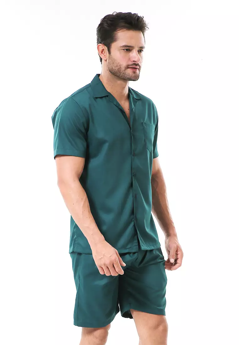 Deon Piyama Pria Plain Motive Kemeja One Set Lengan Pendek Material Cotton ORIGINAL - Green