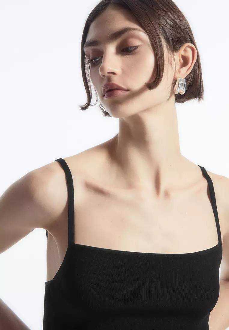 Square-Neck Knitted Slip Dress