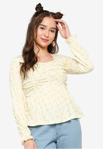 Lubna yellow Ruching Stretch Top 2AA69AAE57A430GS_1