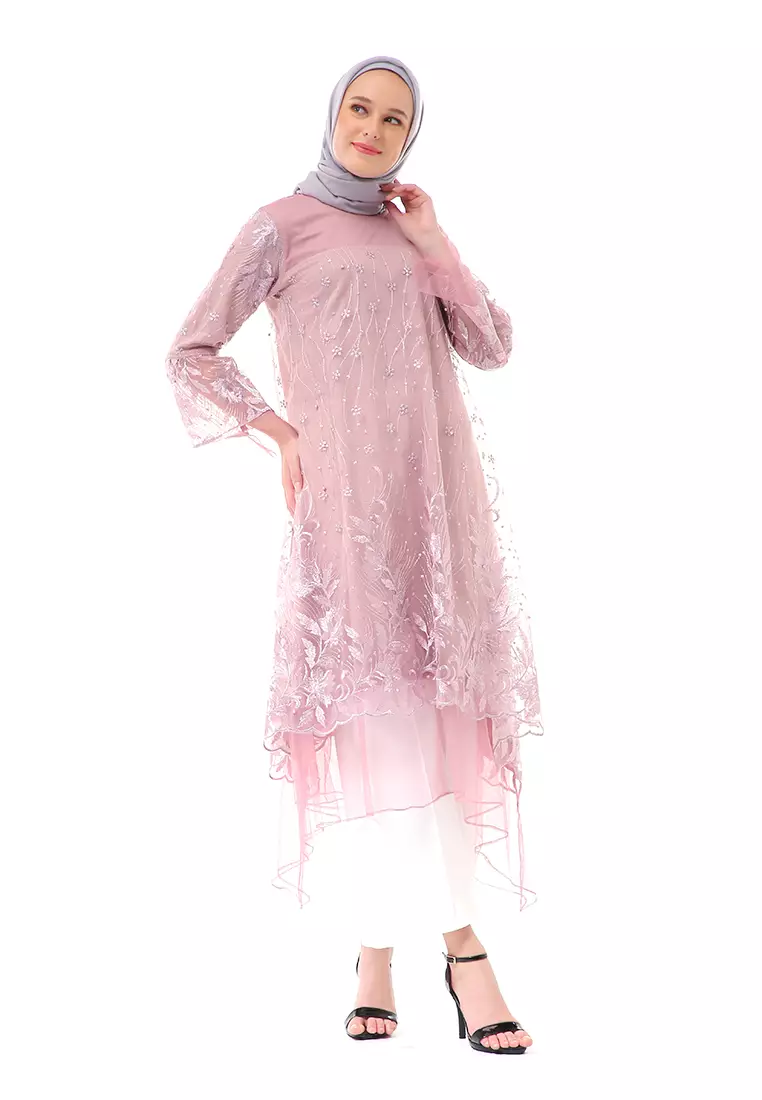 Laika Dress Muslimah Brukat Long Sleeve High Quality Premium Wanita - Taro Soft