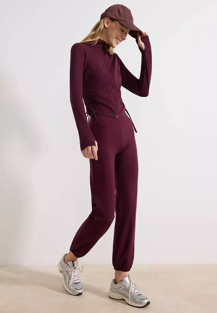Plum Brushed Soft Fabric Reflector Printed Sports Knitted Matchable Sweatpants Thmss25Ea4