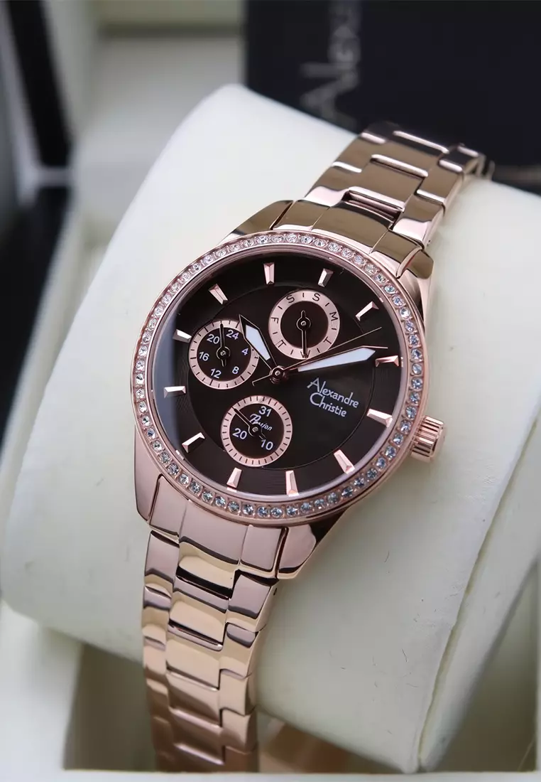 Alexandre Christie 2A89 BFBRGBO - Jam Tangan Chronograph Wanita - Rosegold Brown - Stainless Steel