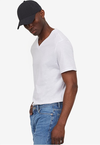 H&M white Regular Fit V-Neck T-Shirt D9787AAA5A08B1GS_1