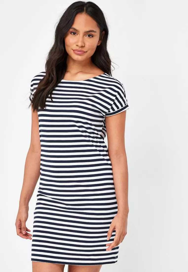 Chic Navy Blue Striped Dress - T-Shirt Dress - Shift Dress - Lulus