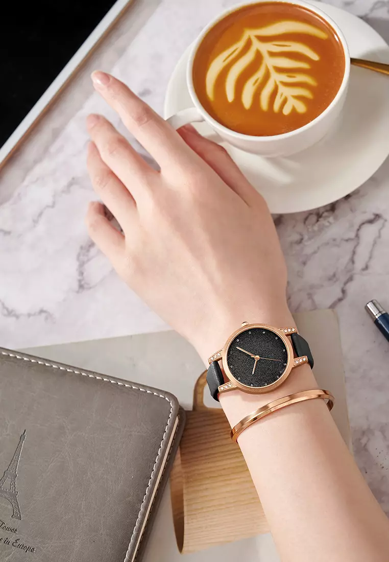 jam tangan wanita Kuarsa Gelang Kulit Sederhana Jam Tali kulit dengan gelang