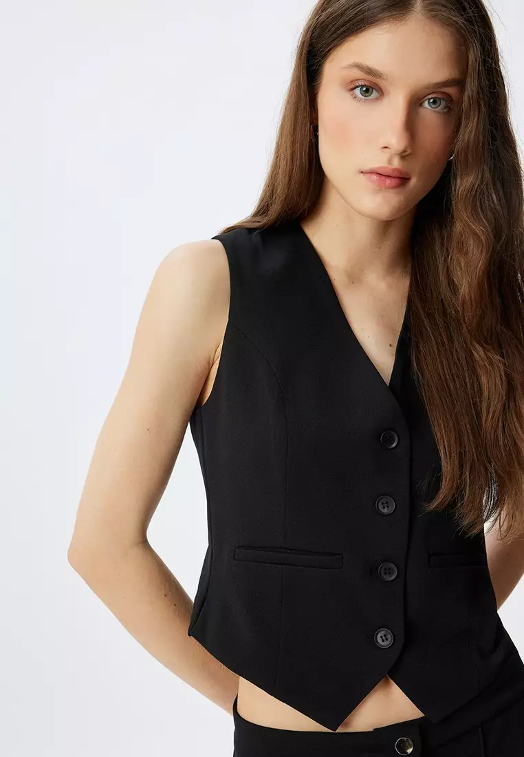 Blazer Jacket Buttoned V Neck Slim Fit Crepe Scuba Fabric