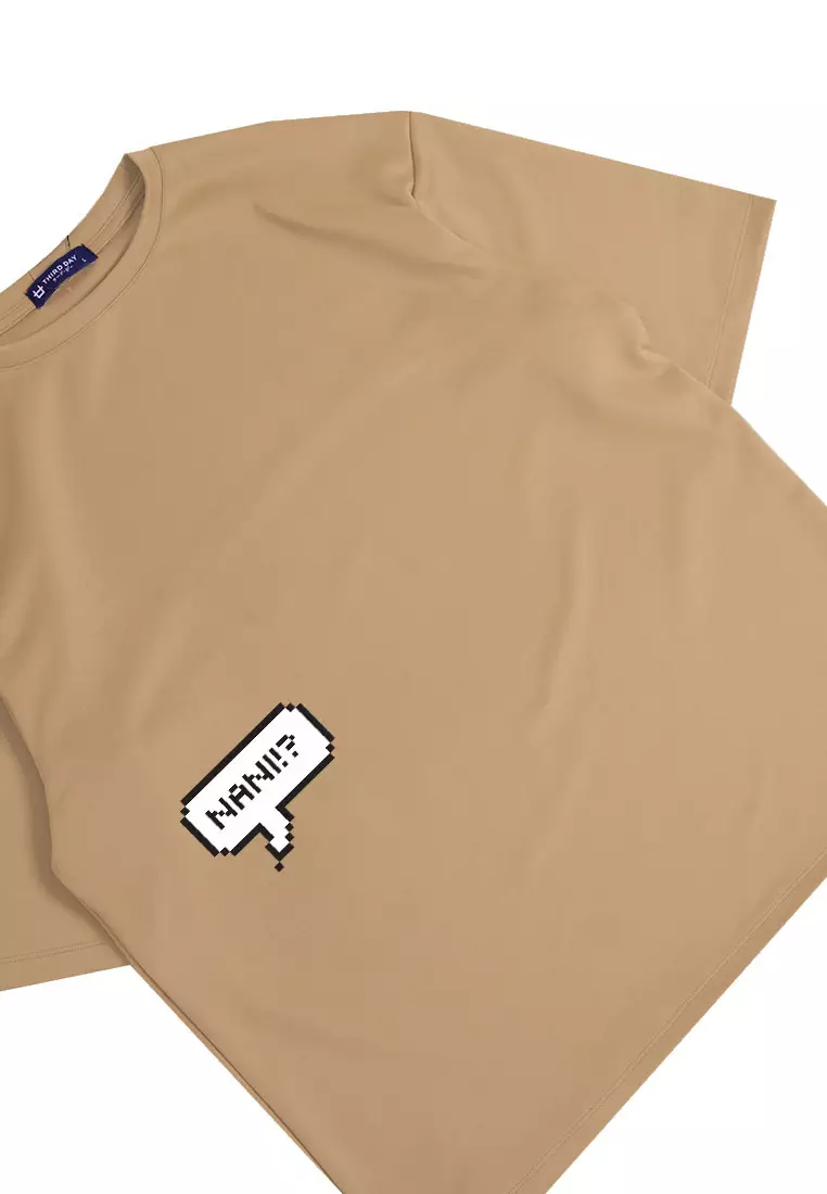 MTM57 kaos oversize tebal scuba komik anime jepang NANI krem beige khaki