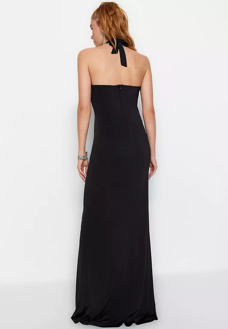 BCBGMAXAZRIA Twisted Cowl-Neck Halter Gown