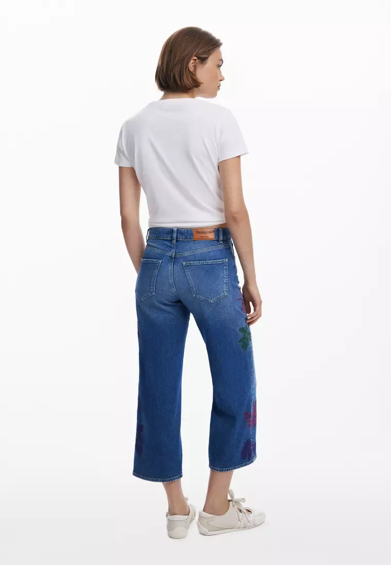 Embroidered culotte jeans