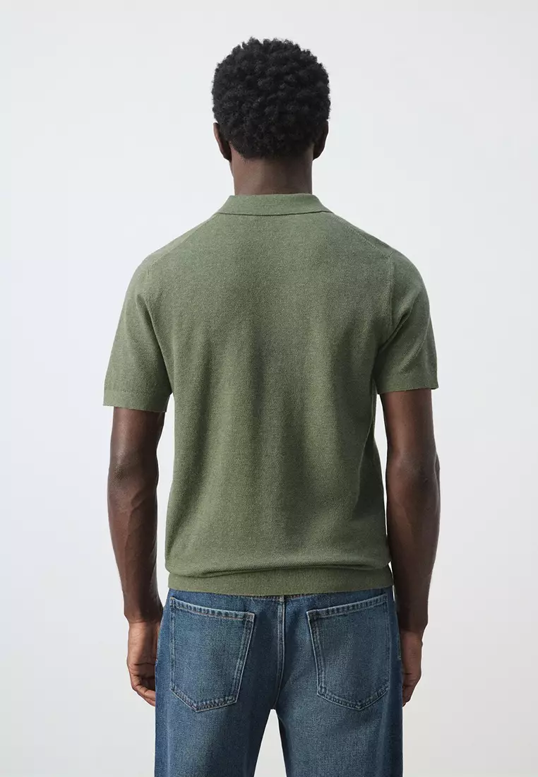 Fine Knit Polo Shirt With Microstructure