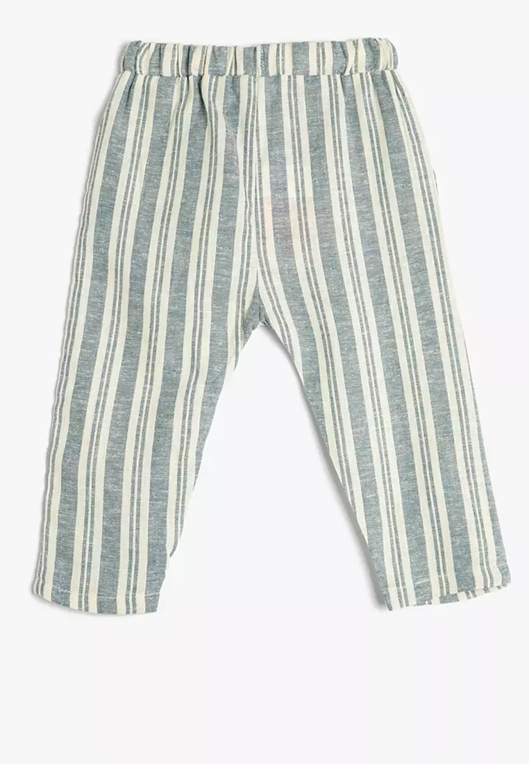 Old Navy Stripes Multi Color Blue Linen Pants Size M - 47% off