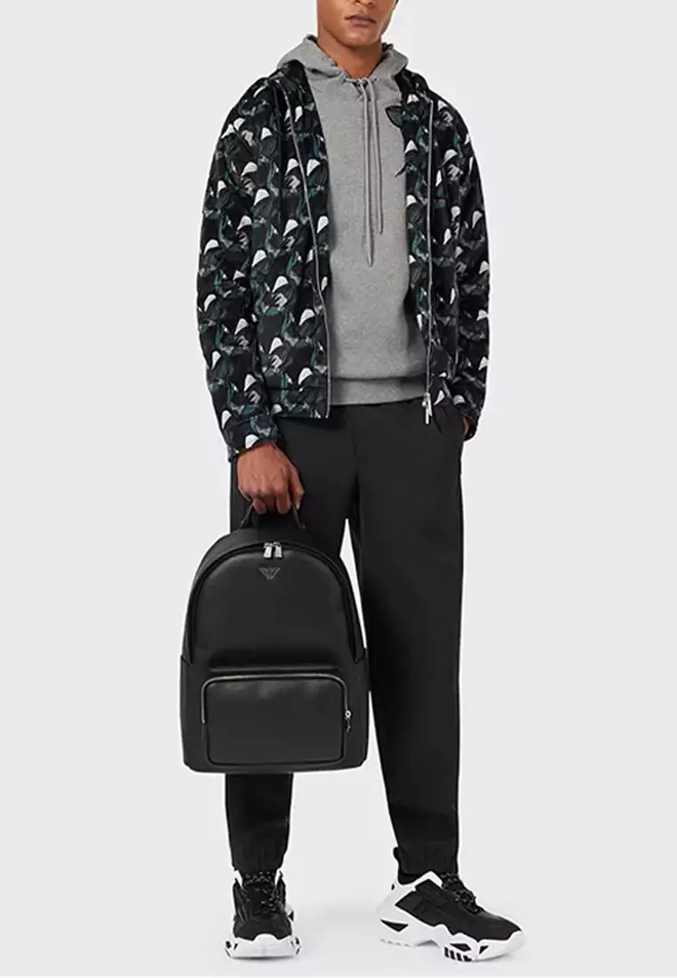 ASV Regenerated Saffiano Leather Round Backpack in Black Y4O250 Y138E