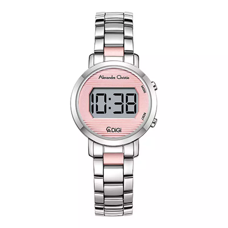 Jam Tangan Wanita Alexandre Christie Digi AC 9497 LH BSSPN Ladies Pink Digital Dial Stainless Steel Strap