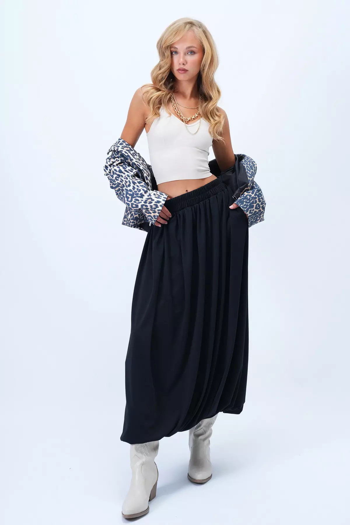 Women'S Black Double Pocket Lined Maxi Size Bubble Skirt Alc-X14348