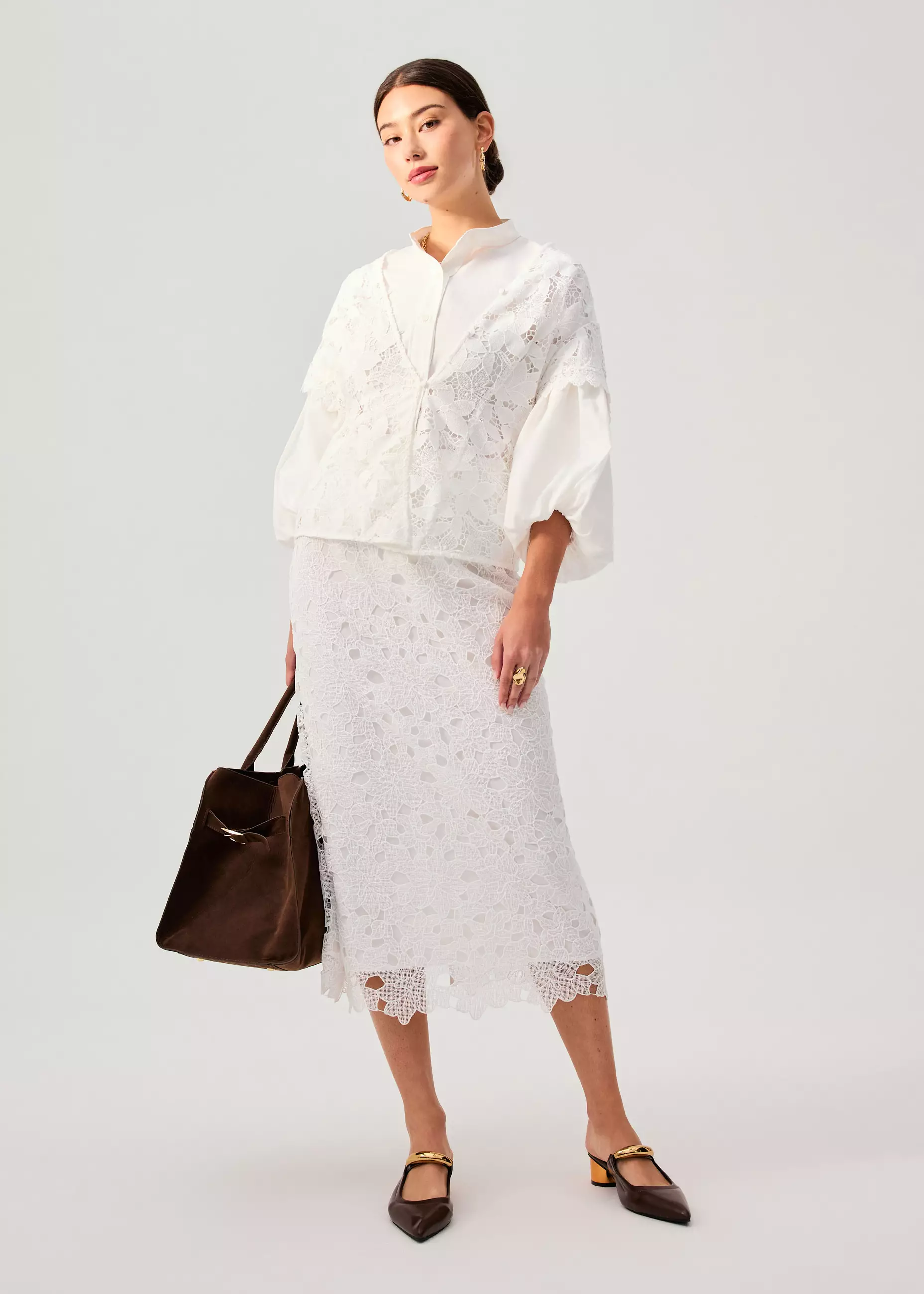 Rok Wanita - Floral Lace Column Midi Skirt