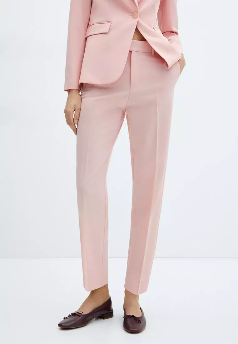 Buy Mango Straight Suit Trousers in Light Pastel Pink 2024 Online