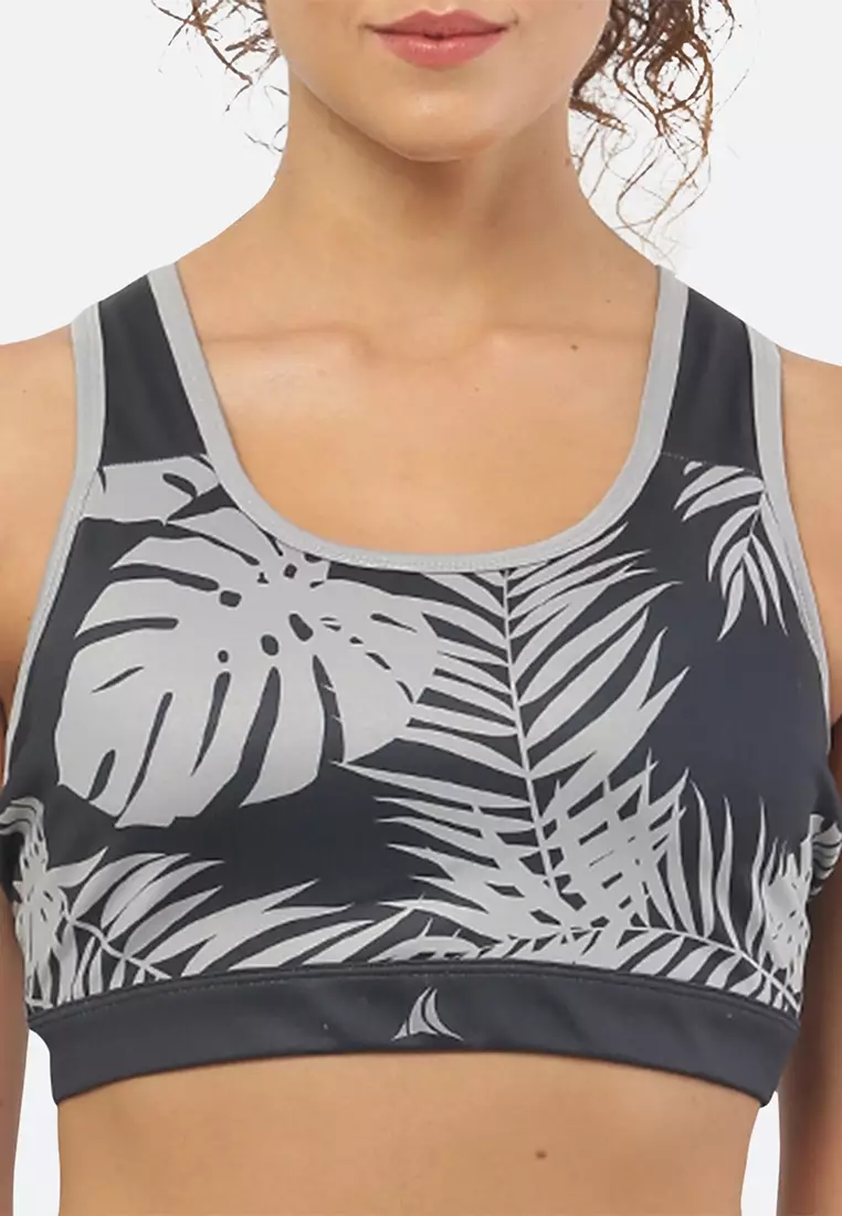 Tropical Print White Yoga/Workout Padded Sports Bra