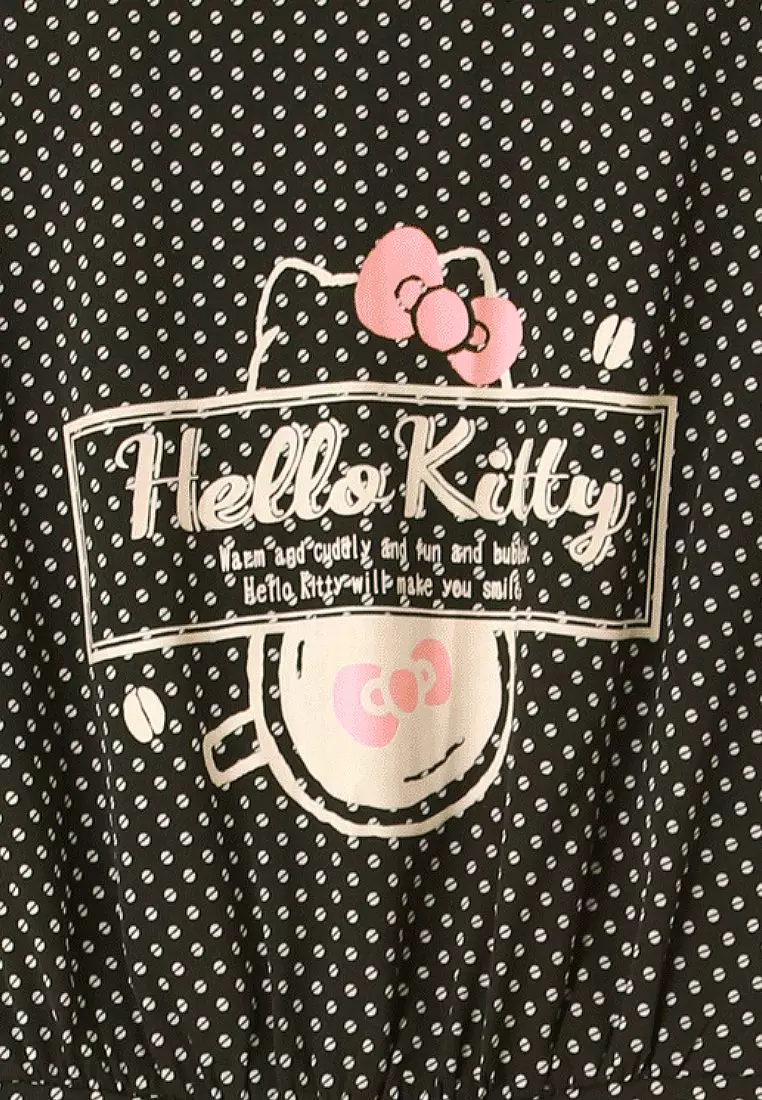 KITTY拿鐵咖啡系列．咖啡豆圓點印花後綁帶雪紡洋裝《KB1404》