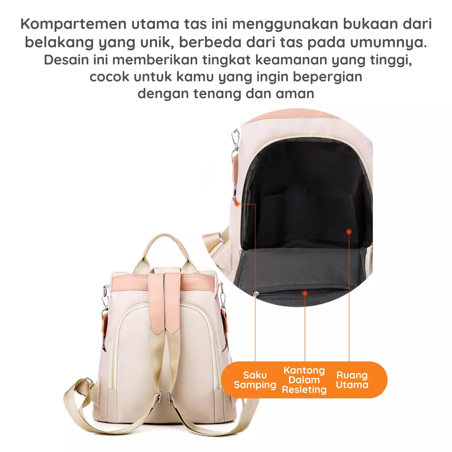 Wakakids Tas Backpack Wanita 2in1 Ransel dan Selempang Lovely Flowers Anti Maling dan Air Venrz Cream