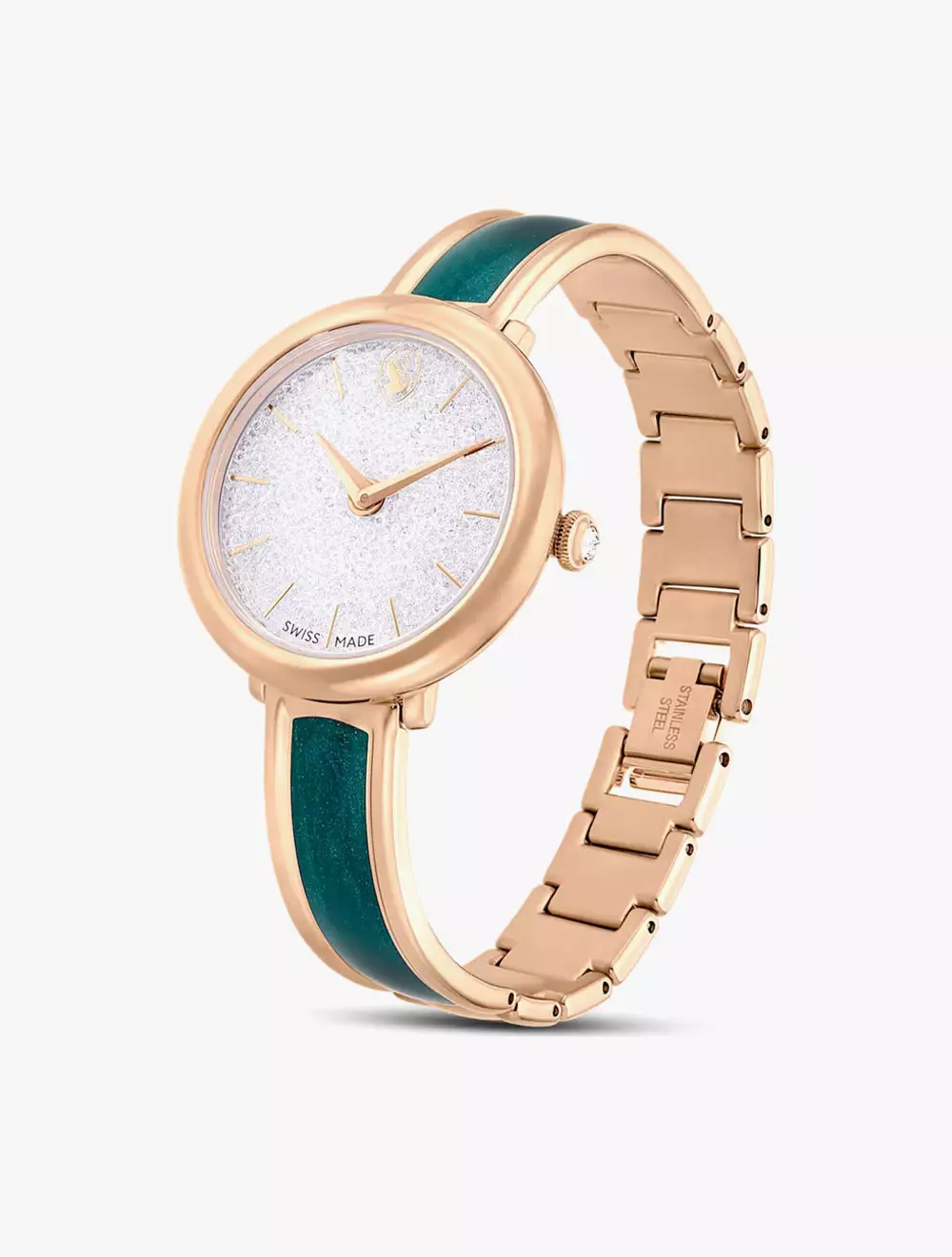 Crystalline Bangle Watch, Swiss Made, Metal Bracelet, Green, Rose Gold-Tone Finish - Green