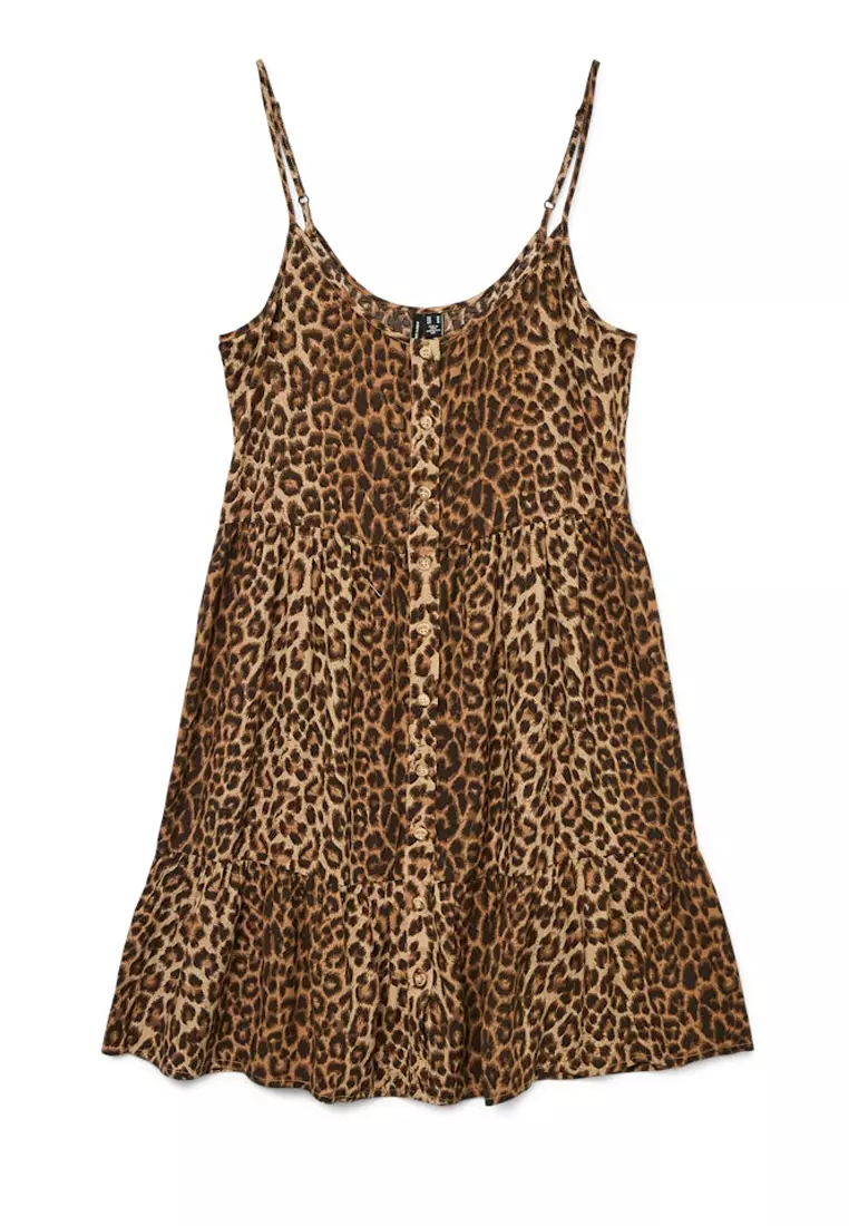 Leopard Pattern Spaghetti Strap Mini Dress