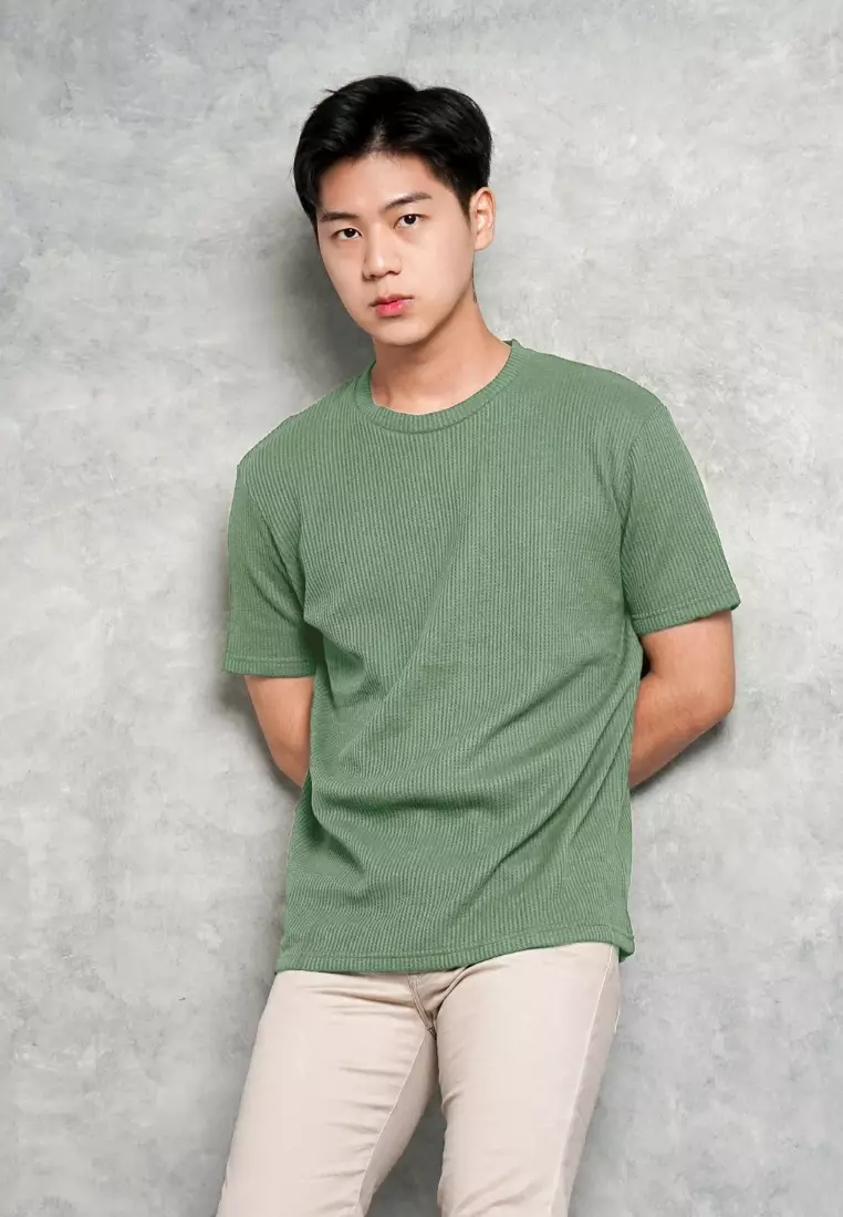 Kale Waffle Green / Kaos Polos Tekstur Lengan Pendek Pria / Unisex