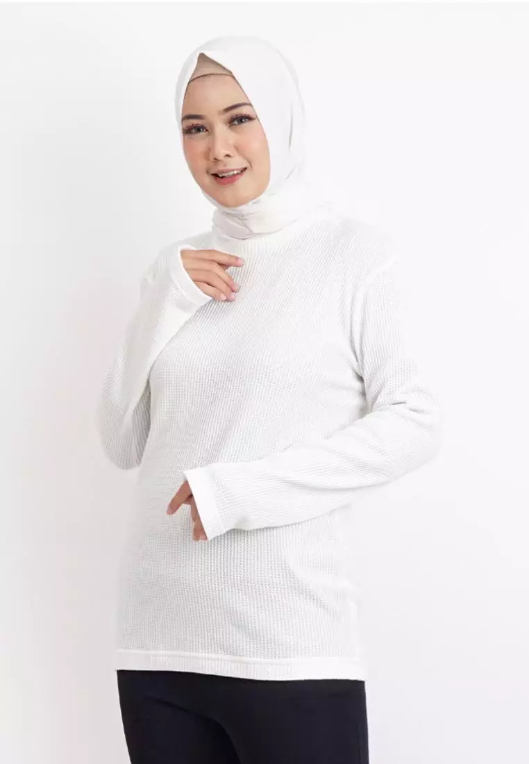 Kale Raffle White / Kaos Polos Tekstur Lengan Panjang Pria / Unisex