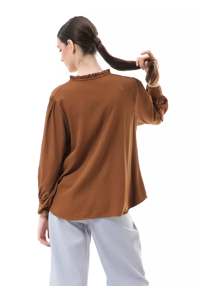 Vionka Kemeja Atasan Wanita Opnaisel Motif Polos - Bata