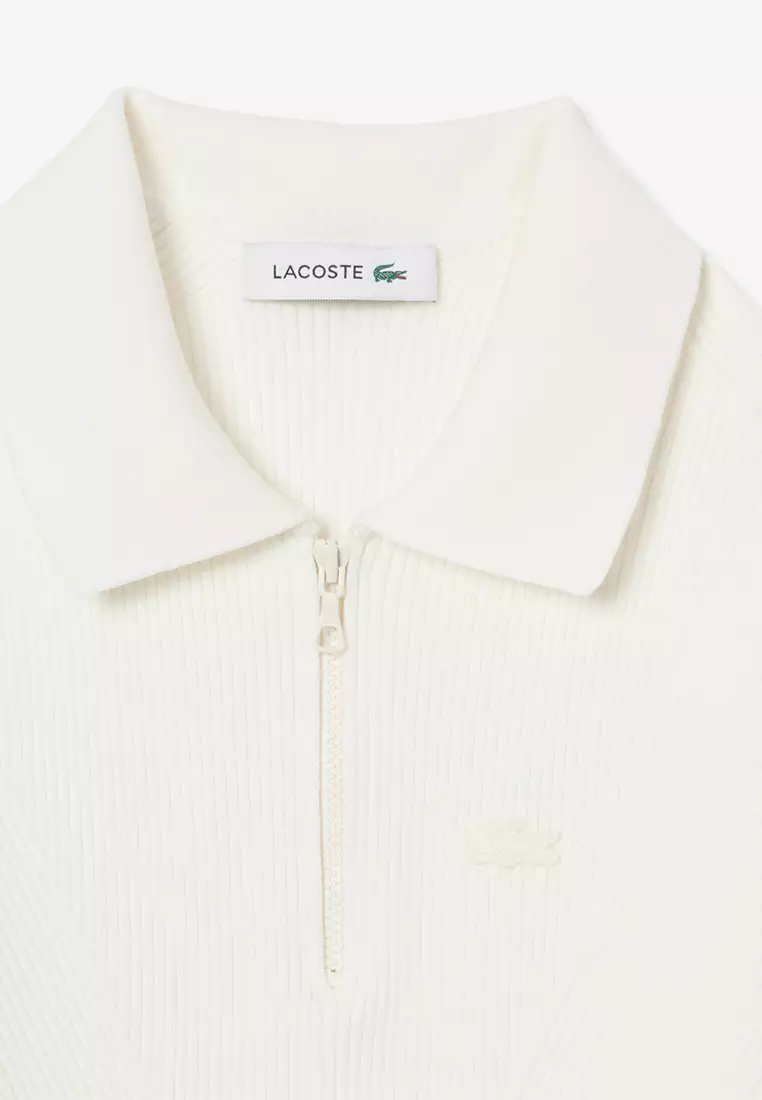 Zip Neck Rib Knit Polo Shirt