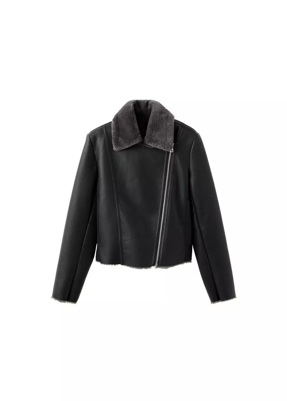 Jaket biker berbulu sintetis
