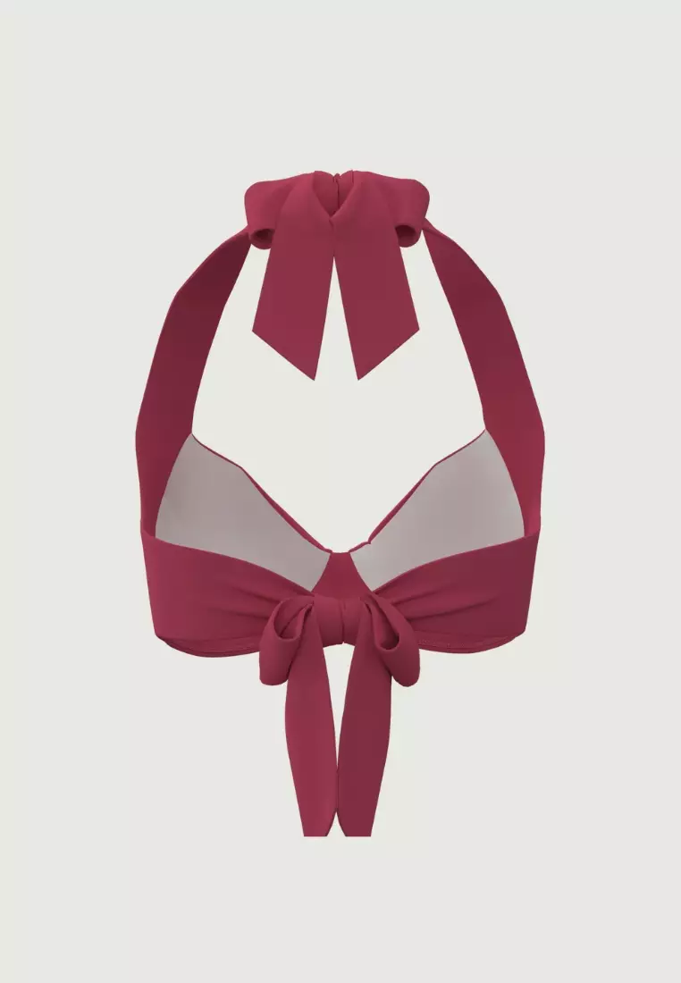 Core Solid Sangria Knot Front Bikini Top