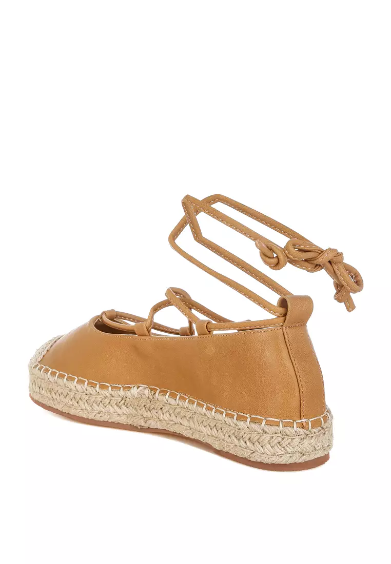 Woven Toe Lace-Up Espadrilles in Tan
