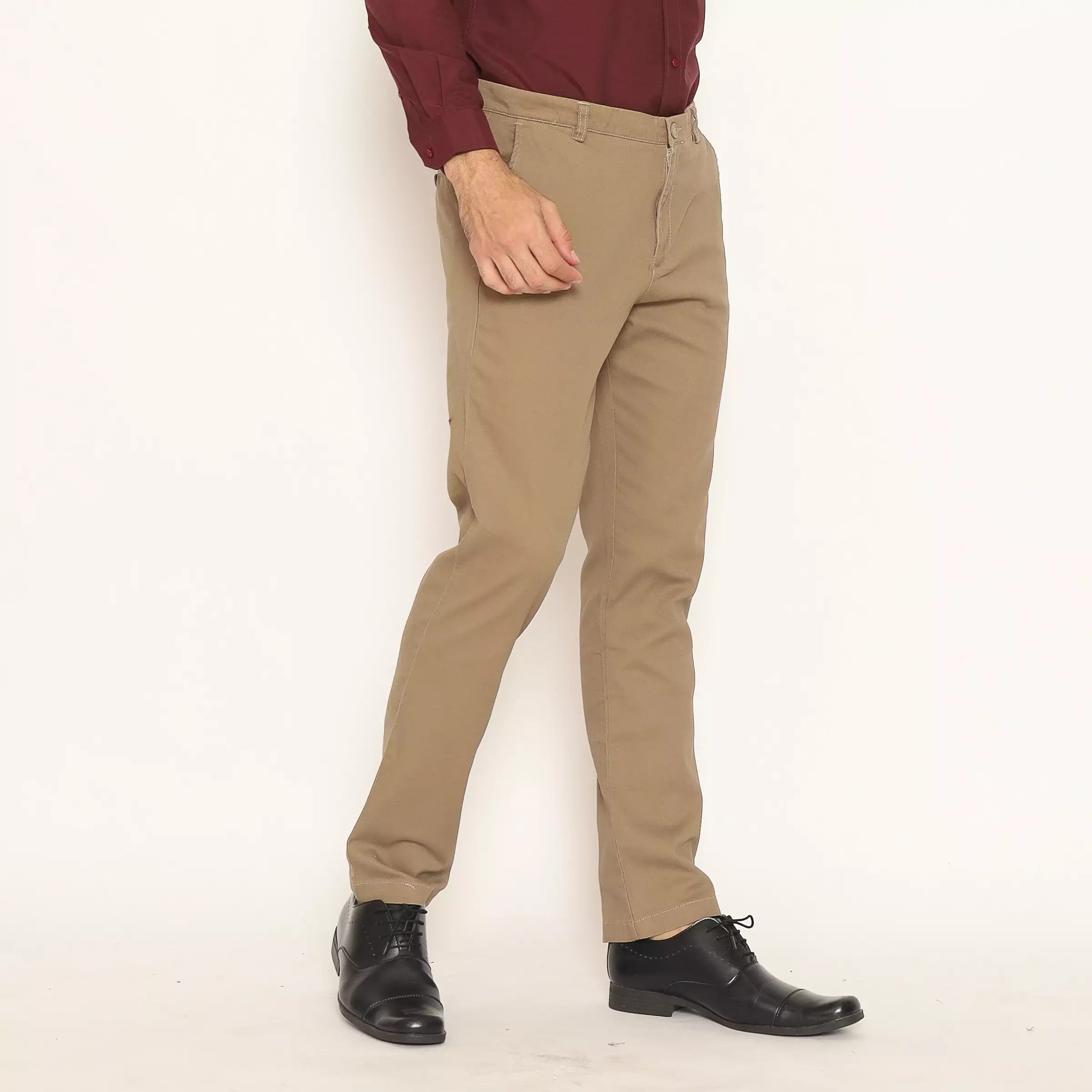 Schoeller Celana Chino Slim Fit Pria Warna Coklat | Katun Stretch Premium Polos