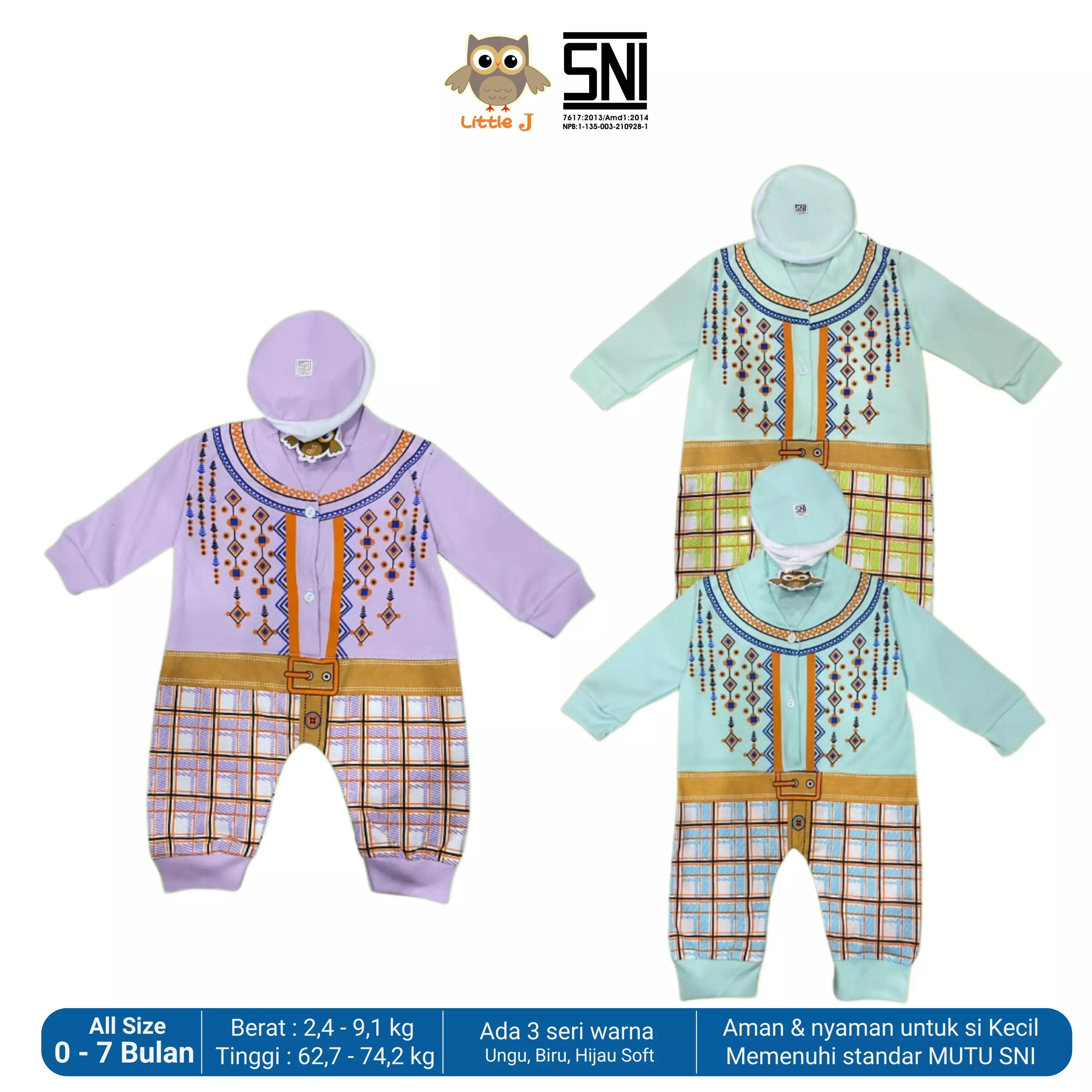 Little J - Koko Set + Peci (Baju Koko baby laki-laki beserta peci) Ungu