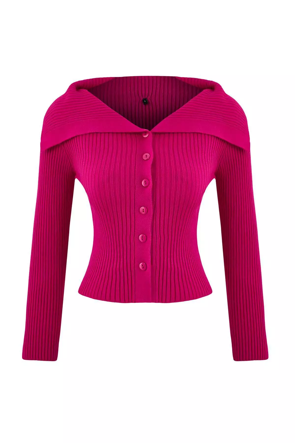 Fuchsia Crop Turn-Down Collar Knitwear Cardigan Twoaw24Hi284