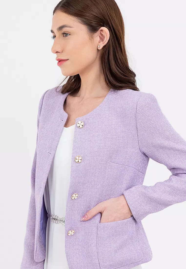 Cropped Round Neck Elegant Blazer