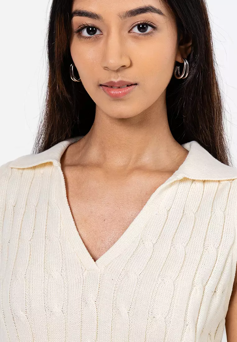Erin Collared Cable Knit Top