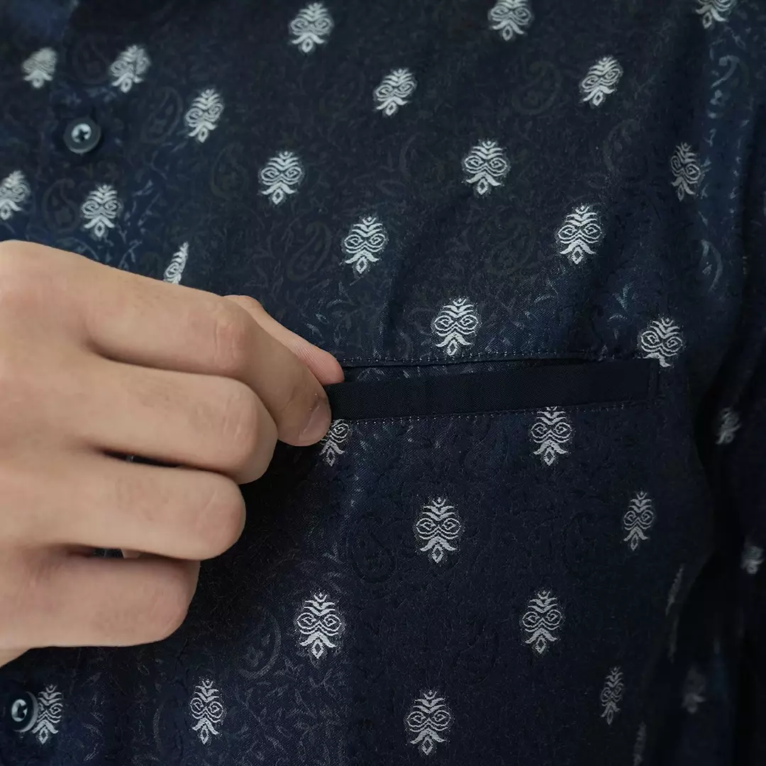 Casella Baju Koko Pria Lengan Panjang | Baju Koko Batik Syam 9983 Navy