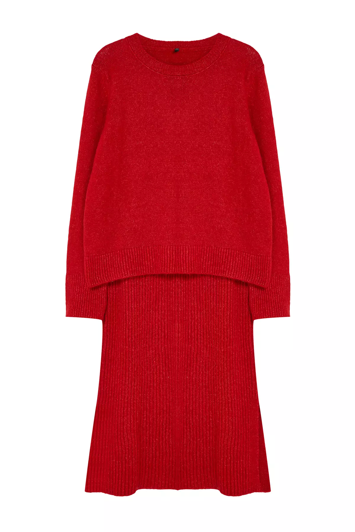 Red Soft Textured Knitwear Bottom-Top Set