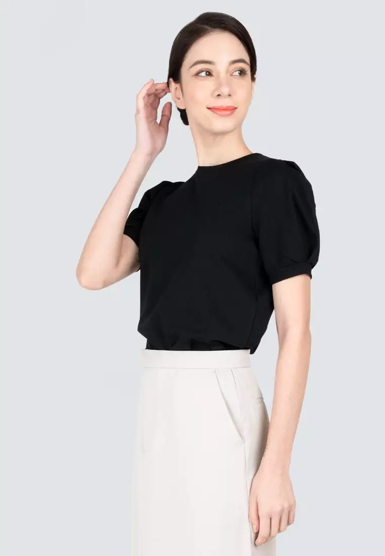 Polo Haus - Women’s Puffy Sleeve Round Neck Knitted Top WBKT001