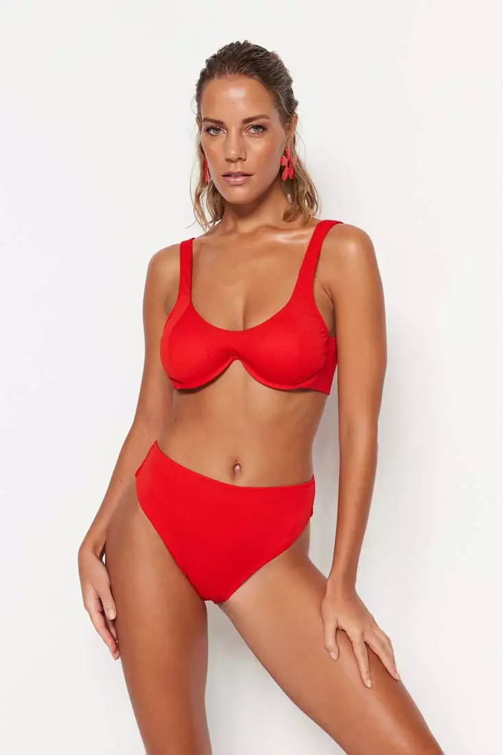 Red swimsuit clearance high waist