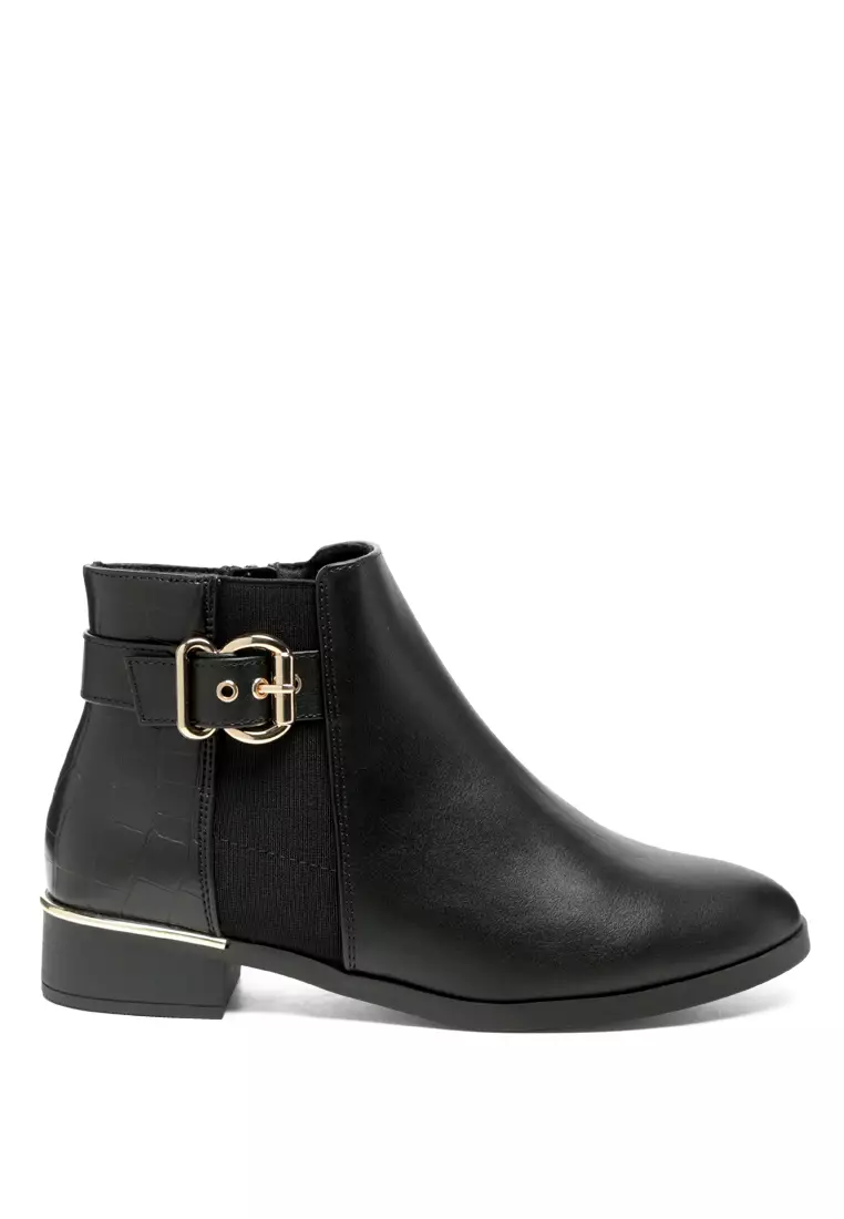 Discount on London Rag  shoes - SKU: Buckled Ankle Boot With Croc Detail In Black