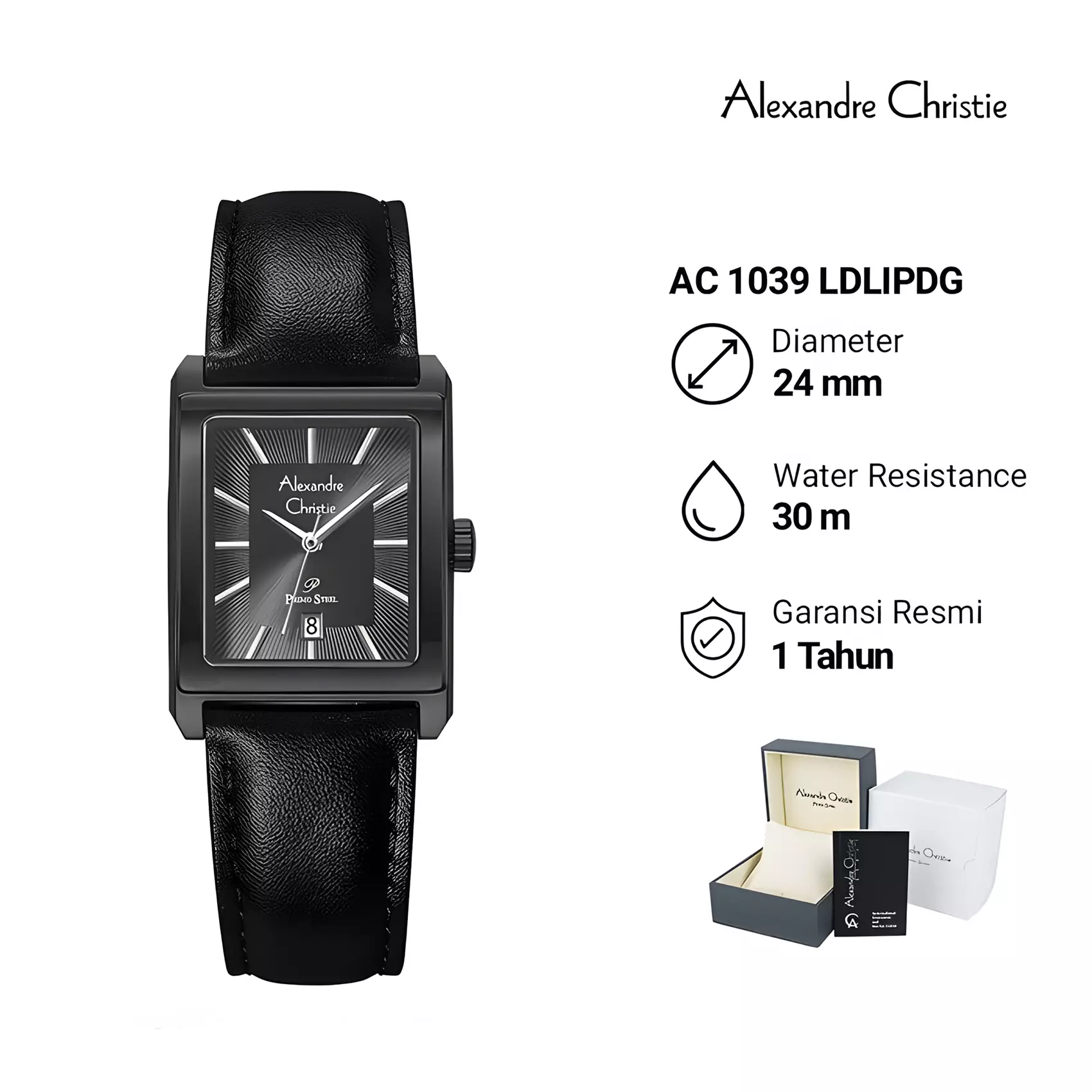 Alexandre Christie Primo Steel Couple - Jam Tangan Analog Pria Wanita - Black Dial - Black Leather Strap - 1039 MLDLIPDG