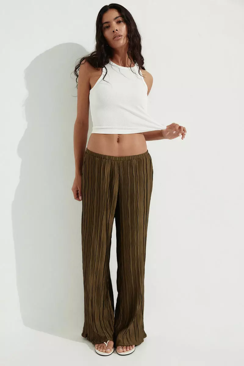 Crinkled pull-on trousers