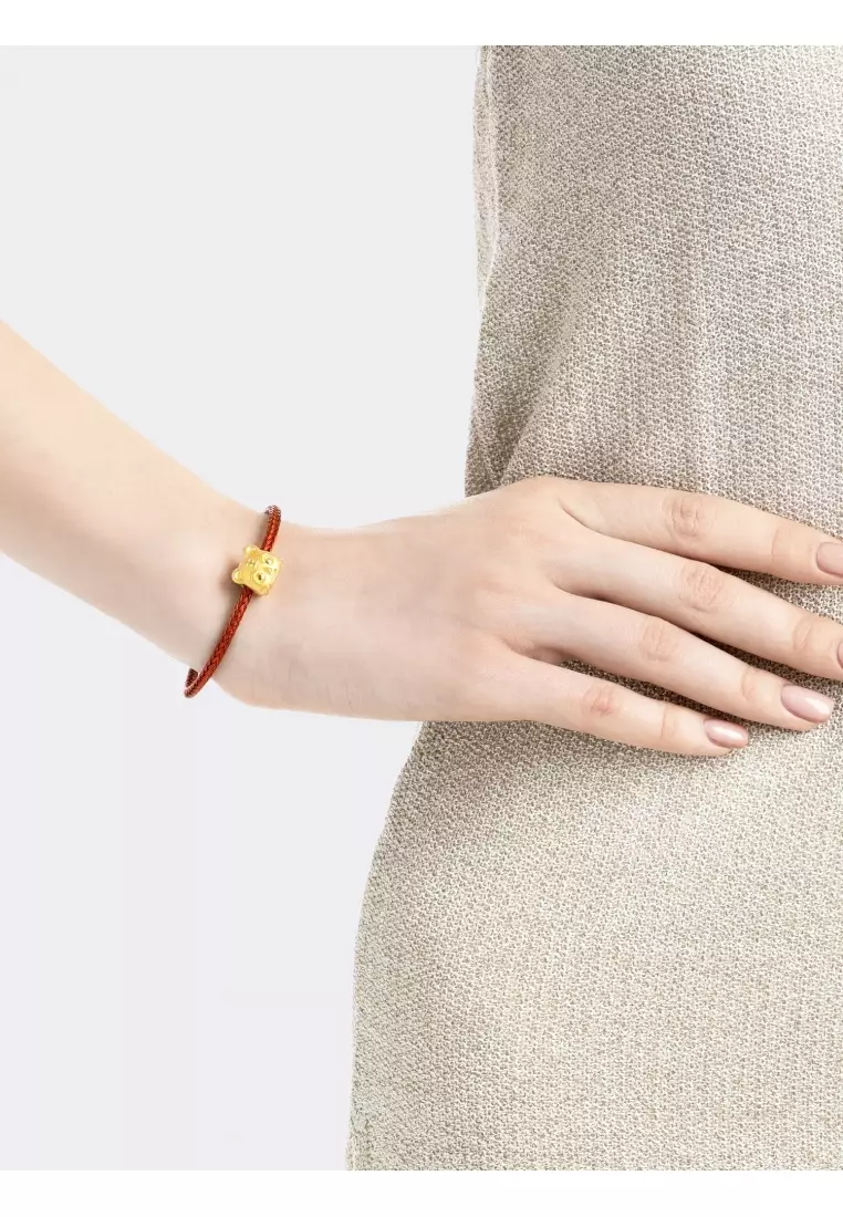 999 24K Solid Gold Tiger Lionhead Shoe Blessing Charm 90049C (Bracelet not included)